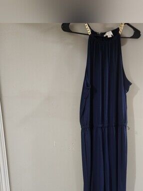 Michael Kors navy blue gold chain pant jumpsuit maxi sz L